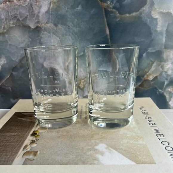 Bulleit Frontier Whiskey Embossed Bourbon Rocks Glasses 4.3" Tall Italy - Picture 1 of 7